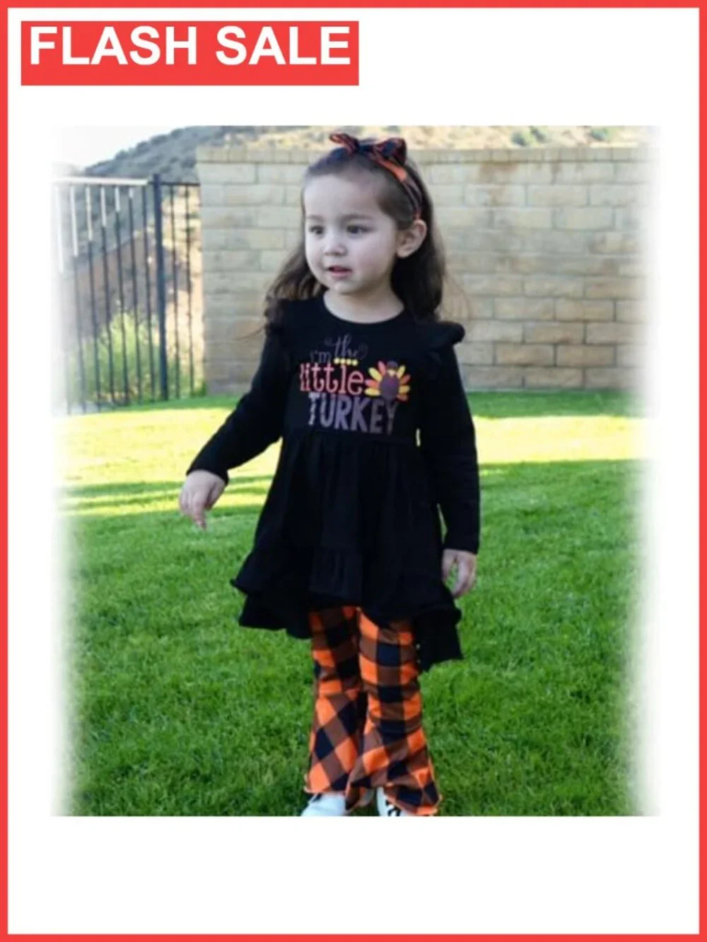 Toddler Girls Thanksgiving Outfit Set Ruffle Tunic Bell Bottom Pants